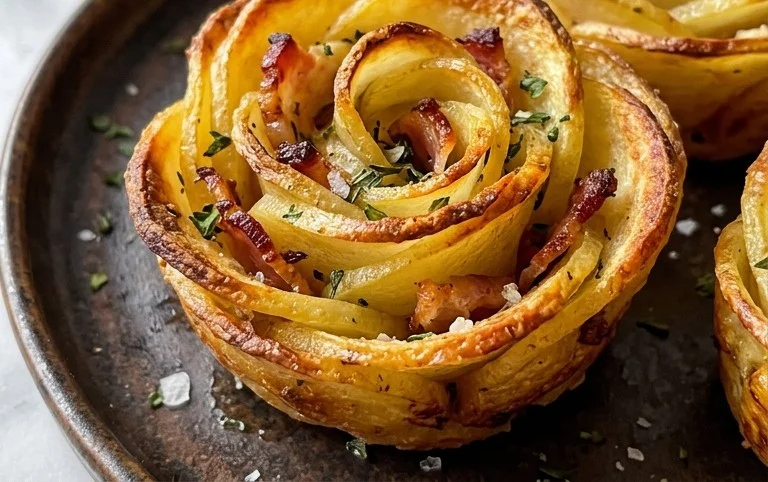Gebackene Kartoffelrosen mit Speck und frischen Kräutern