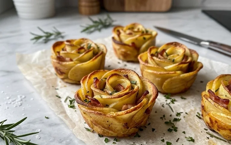 Gebackene Kartoffelrosen mit Speck und frischen Kräutern